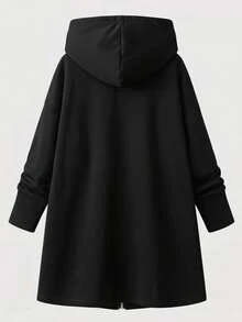 SHEIN CURVE+ Plus Size Women Solid Color Long Sleeve Zipper Front Casual Thermal Lined Hooded Jacket Winter - Multicolor - View 2