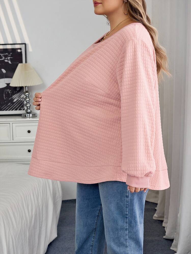 SHEIN CURVE+ Plus Size Women's Casual Texture Fabric Casual Loose Hoodiefall ,Winter Autumn, 2026 22W - Dusty Pink - View 3