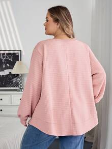 SHEIN CURVE+ 大尺碼女款休閒紋理布料寬鬆連帽衫，秋冬季 2026 22W - 藕粉色 - 查看 2
