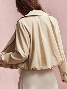 Willow Rêve Women's Beige Relaxed Trench Coat, Tailored Double-Breasted Lapel Belted Solid, Western Boho Romantic Cottagecore Fall Work, Office Casual, Jacket - Khaki - View 2