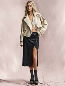 Willow Rêve Women's Beige Relaxed Trench Coat, Tailored Double-Breasted Lapel Belted Solid, Western Boho Romantic Cottagecore Fall Work, Office Casual, Jacket - Khaki - View 3