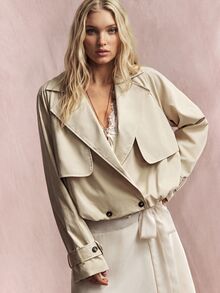 Willow Rêve Women's Beige Relaxed Trench Coat, Tailored Double-Breasted Lapel Belted Solid, Western Boho Romantic Cottagecore Fall Work, Office Casual, Jacket - Khaki - View 6