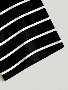 Lalippa Women's Casual Streetwear Loose Black And White Striped Drop Shoulder Top, Summer School - Multicolor - View 5