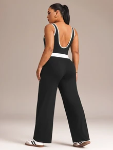 Rhythm Era Jumpsuit Olahraga Kasual Sehari-hari Motif Blok Warna untuk Wanita Ukuran Plus - Hitam - View 2