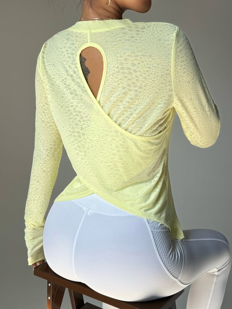 SHEIN Sports Raglan Sleeve Asymmetrical Hem Sports Tee White Gym Topactivewear Topsworkout Tank Top - Yellow - View 3