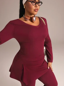 Rhythm Era Women's Plus Size Long Sleeve Fitted Sports Set - Burgundy - View 7