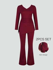 Rhythm Era Women's Plus Size Long Sleeve Fitted Sports Set - Burgundy - View 3