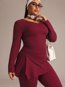 Rhythm Era Women's Plus Size Long Sleeve Fitted Sports Set - Burgundy - View 6