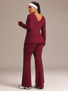 Rhythm Era Women's Plus Size Long Sleeve Fitted Sports Set - Burgundy - View 2