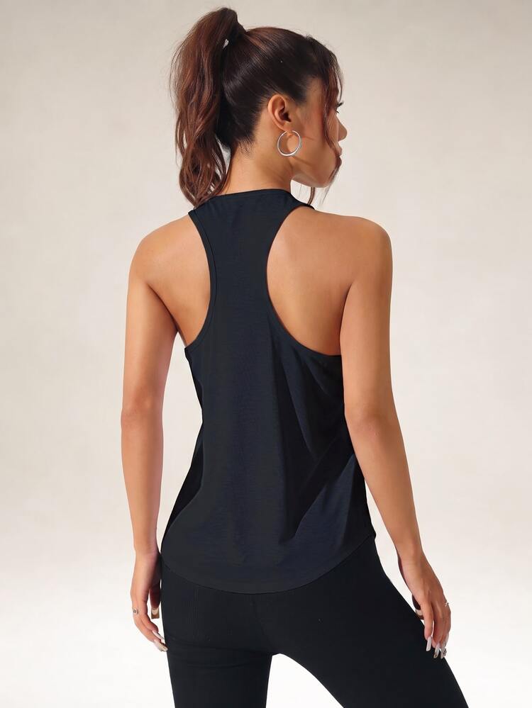 Eassivo Eassivo Casual Plain Racerback Sports Tank Top - Black - View 4
