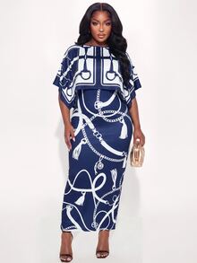 Poshavie Poshavie Gaun Panjang 2 in 1 Premium Bermotif untuk Wanita Ukuran Plus, Cocok untuk Beraktivitas Sehari-hari, Acara Formal, Pembaptisan, dan Tamu, Warna Putih Biru Tua, Elegan untuk Musim Panas - MultiWarna - View 5