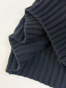 SHEIN HypeZone Minimalist Streetwear Street Style Women's Fall Black V-Neck Cable Knit Long Sleeve Slim Fit Sweater Top Halloween Night Out Going Out - Black - View 7
