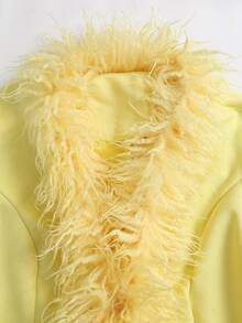 Sweetra Women's Personalized Charm Street Style Hot Girl Urban Modern & Faux Fur Collar Matching Same Color Goose Yellow Jacket - Yellow - View 4