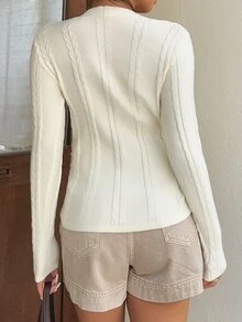 Autumina Women's Solid Color Casual Versatile Daily Wear Knit Top - Apricot - View 3