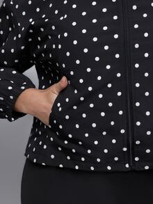 Voyena Women's Plus Size Polka Dot Pattern Long Sleeve Sports Jacket Autumn Workout Black And White Active Alternative Kawaii - Black - View 3