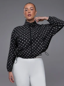 Voyena Women's Plus Size Polka Dot Pattern Long Sleeve Sports Jacket Autumn Workout Black And White Active Alternative Kawaii - Black - View 4