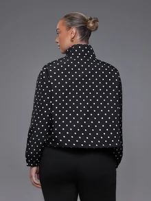 Voyena Women's Plus Size Polka Dot Pattern Long Sleeve Sports Jacket Autumn Workout Black And White Active Alternative Kawaii - Black - View 5