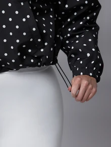 Voyena Women's Plus Size Polka Dot Pattern Long Sleeve Sports Jacket Autumn Workout Black And White Active Alternative Kawaii - Black - View 7