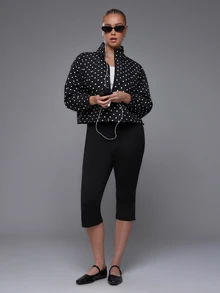 Voyena Women's Plus Size Polka Dot Pattern Long Sleeve Sports Jacket Autumn Workout Black And White Active Alternative Kawaii - Black - View 6