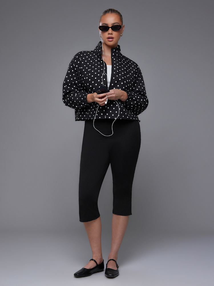 Voyena Women's Plus Size Polka Dot Pattern Long Sleeve Sports Jacket Fall - Black - View 6