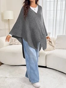 Lyckli Maternity Button-Front Fashionable Comfortable Shawl-Style Cardigan Fall Babyshower Formal Grey Casual Chic Elegant Baggy Photoshoot - Grey - View 5