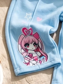 2pcs/Set Baby Girl Color-Changing Cartoon Print Sweatshirt Wide Leg Pants Outfit, Cute Fleece Lined Crew Neck Top Light Pink Light Blue Autumn - Multicolor - View 6