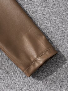 SHEIN Setelan Keluarga Serasi 2 Potong untuk Anak Perempuan, Jaket Blazer Kulit PU Cokelat Kopi Elegan dengan Kerah Berlekuk - Coklat - View 5