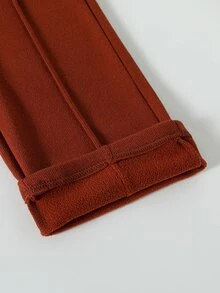 SHEIN 2pcs Girls Gentle Korean Style Winter Thermal Lined Wide Leg Casual Pants, Soft Ribbed Fabric, Warm Cozy, Dark Brown And Dark Grey - Multicolor - View 5