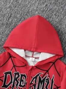 SHEIN 1件男童新款秋季蜘蛛印花長袖連帽拉鍊外套，舒適面料，時尚版型，適合多季節與多場合穿著 - 彩色 - 查看 6