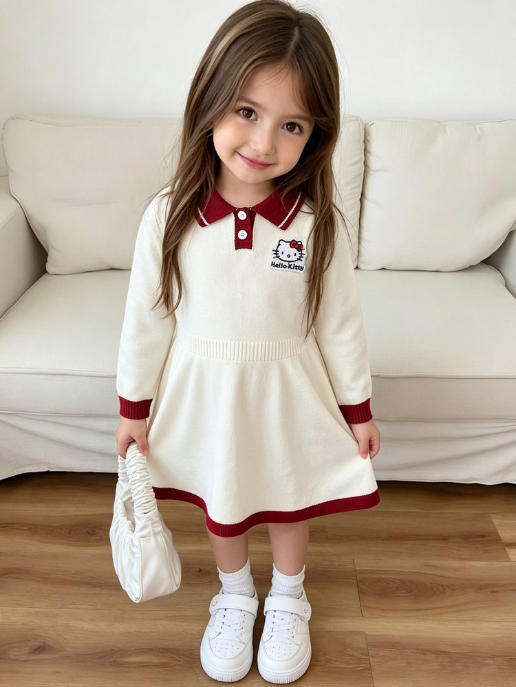 HELLO KITTY AND FRIENDS | SHEIN GraphicGems Gaun Sweater Anak Perempuan, Bordir Blok Warna, Imut Manis Kasual Minimalis Serbaguna untuk Sehari-hari, Nyaman dan Lembut, Cocok untuk Kegiatan Sehari-hari, Aktivitas Luar Ruangan, Sekolah, Bermain, Piknik, dan Bepergian - MultiWarna - View 3