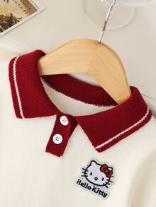 HELLO KITTY AND FRIENDS | SHEIN GraphicGems 女童針織毛衣洋裝，刺繡拼接配色，可愛甜美淑女風，休閒簡約日常百搭，舒適柔軟，適合日常出遊、戶外、上學、玩耍、野餐、旅行 - 彩色 - 查看 5