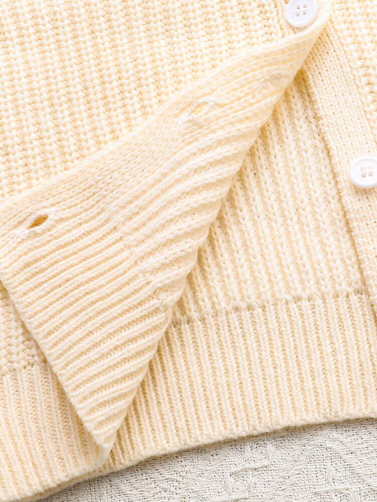 Girls' Autumn/Winter Fashion Pattern Pique Striped Contrast Color Knit Cardigan Sweater Long Sleeve - Apricot - View 7