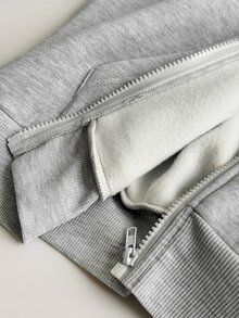 SHEIN EZwear Fall/Winte Zip Up Sweatshirt Women's Casual Grey Hooded Sweatshirt, Autumn/Winter Everyday Hiking Going Out - Light Grey - View 13