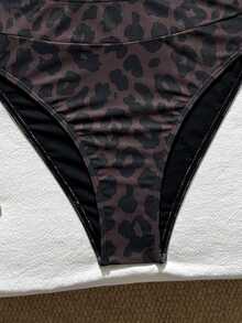 SHEIN Swim 女款夏季棕色豹紋細肩帶性感熱帶比基尼泳衣兩件套，海灘派對度假泳裝 - 彩色 - 查看 6