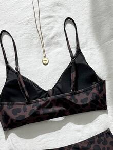 SHEIN Swim 女款夏季棕色豹紋細肩帶性感熱帶比基尼泳衣兩件套，海灘派對度假泳裝 - 彩色 - 查看 7