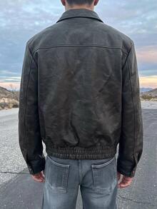 DAZY Autumn Solid Brown Suede Jacket And Coat For Men - Black - View 2