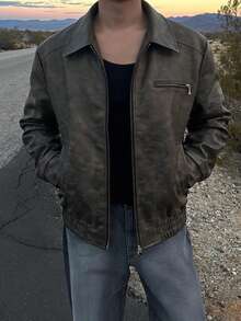 DAZY Autumn Solid Brown Suede Jacket And Coat For Men - Black - View 5