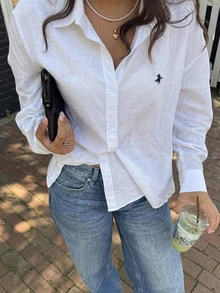Dazy Plus Casual Elegant Versatile Spring/Summer Embroidered Pattern Loose Long Sleeve Shirt Collar White Blouse Fall Brunch Office - White - View 4