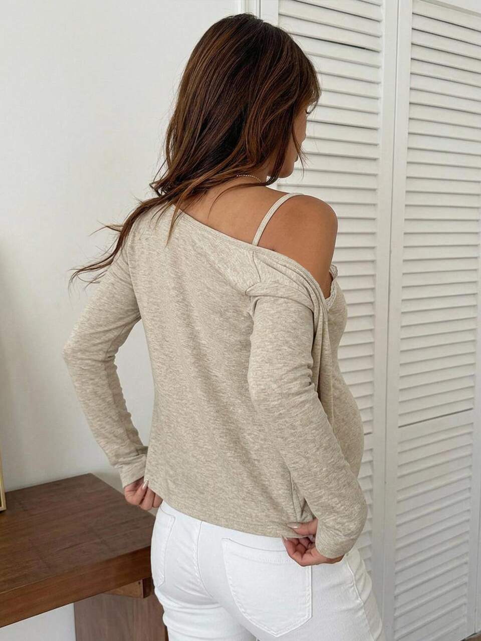 Contrast Lace Trim Fitted Camisole & Long Sleeve Cardigan Casual Vacation Korean Style Spring/Autumn Maternity 2 Pieces Set