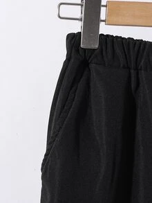 SHEIN 兒童青少年男孩休閒百搭保暖內裡加厚黑色工裝褲，百搭下裝，適合秋冬、學校、家庭聚會、度假、派對，秋季穿搭，冬季穿搭 - 黑色 - 查看 5