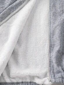 SHEIN 兒童青少年男孩休閒極簡百搭保暖內裡加厚連帽外套與慢跑褲套裝，適合秋冬、學校、家庭聚會、度假、派對，秋季穿搭，冬季穿搭 - 灰色 - 查看 2