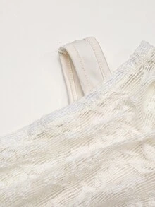 SHEIN Tween Girl Lace Elegant Kids Party Fitted Cream Dress, Cold Shoulder Flare Sleeve Dress - Apricot - View 5