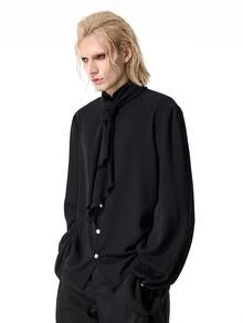 ROMWE MEN Men's Dark Gothic Vintage Royal Style Streetwear Long Sleeve Shirt - Black - View 7
