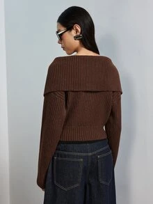 MERLEAU Women's Modern Brown Open Front Knit Top - Brown - View 2