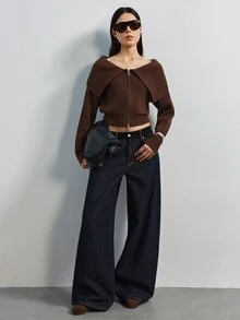 MERLEAU Women's Modern Brown Open Front Knit Top - Brown - View 4
