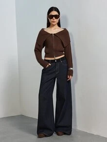 MERLEAU Women's Modern Brown Open Front Knit Top - Brown - View 1