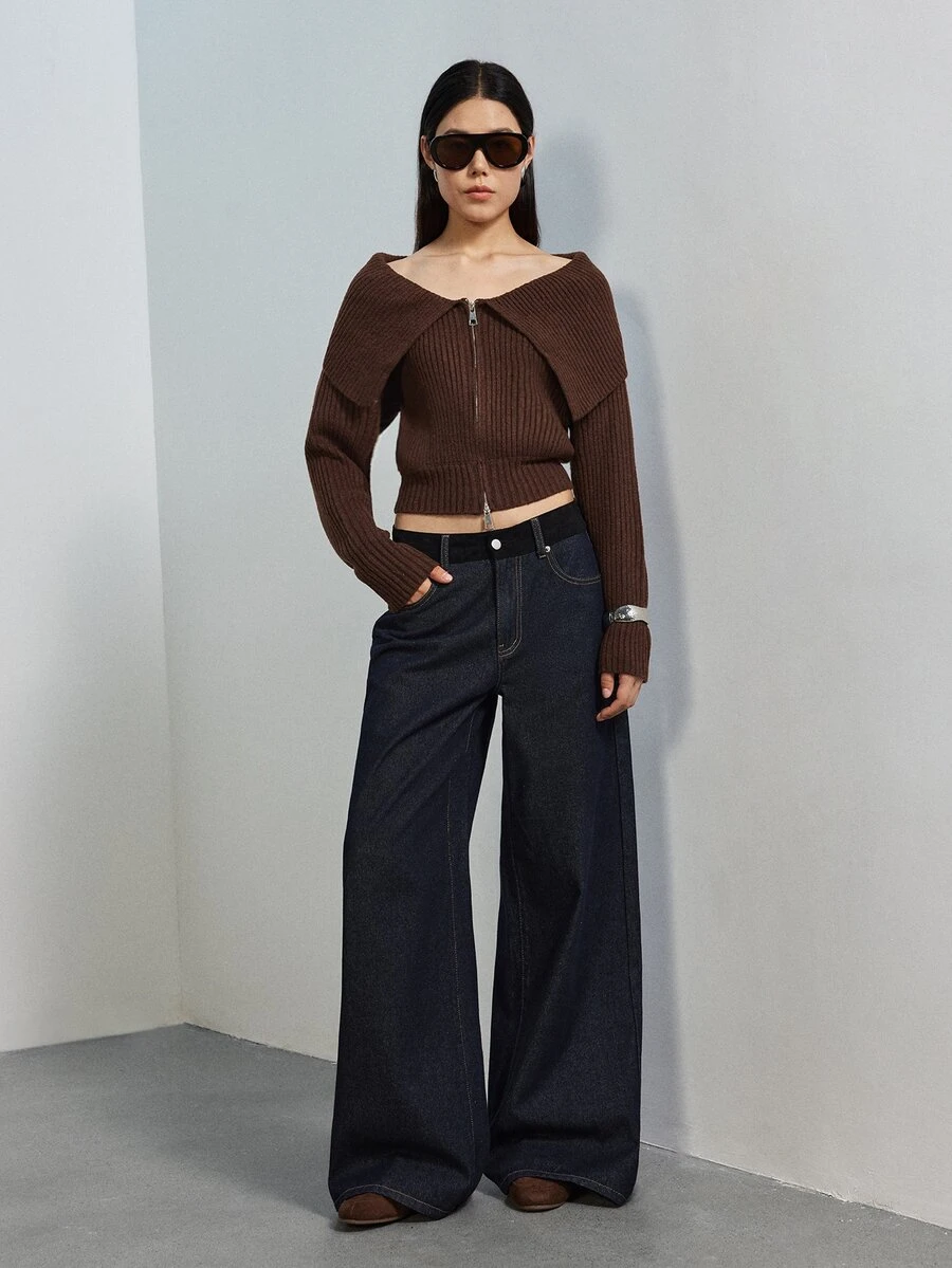 MERLEAU Women's Modern Brown Open Front Knit Top - Brown - View 1