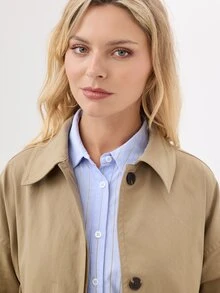 KÆRIA Hus Longline Car Coat - Polished Woven - Khaki - Trench Coat, Minimalist, Classic, Workwear, Elegant - Khaki - View 4