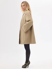 KÆRIA Hus Longline Car Coat - Polished Woven - Khaki - Trench Coat, Minimalist, Classic, Workwear, Elegant - Khaki - View 3