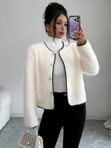 Elenzga Women's Colorblock Casual Versatile Daily Wear Long Sleeve Jacket - White - View 1